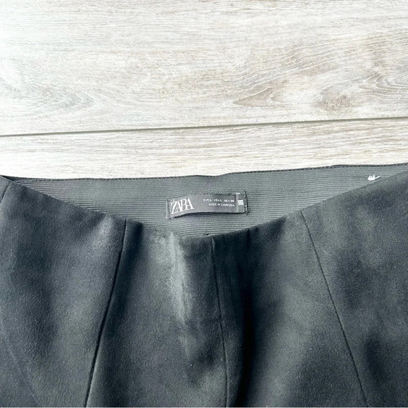 Zara Black Faux Suede Leather  Zip Ankle Pants - Picture 5 of 12